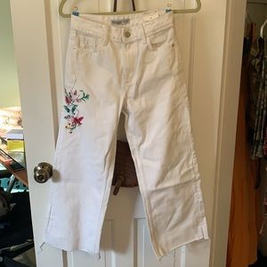 Wide leg white embroidered jeans